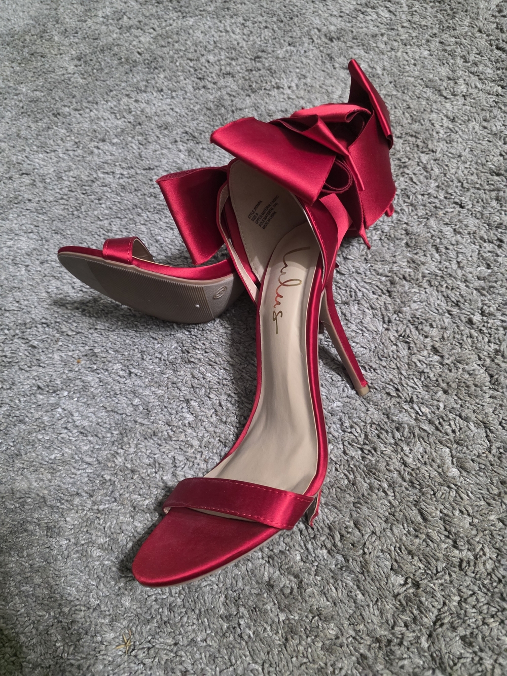 Lulu's Fuchsia Satin Stiletto Sandals with Ruffle Bow